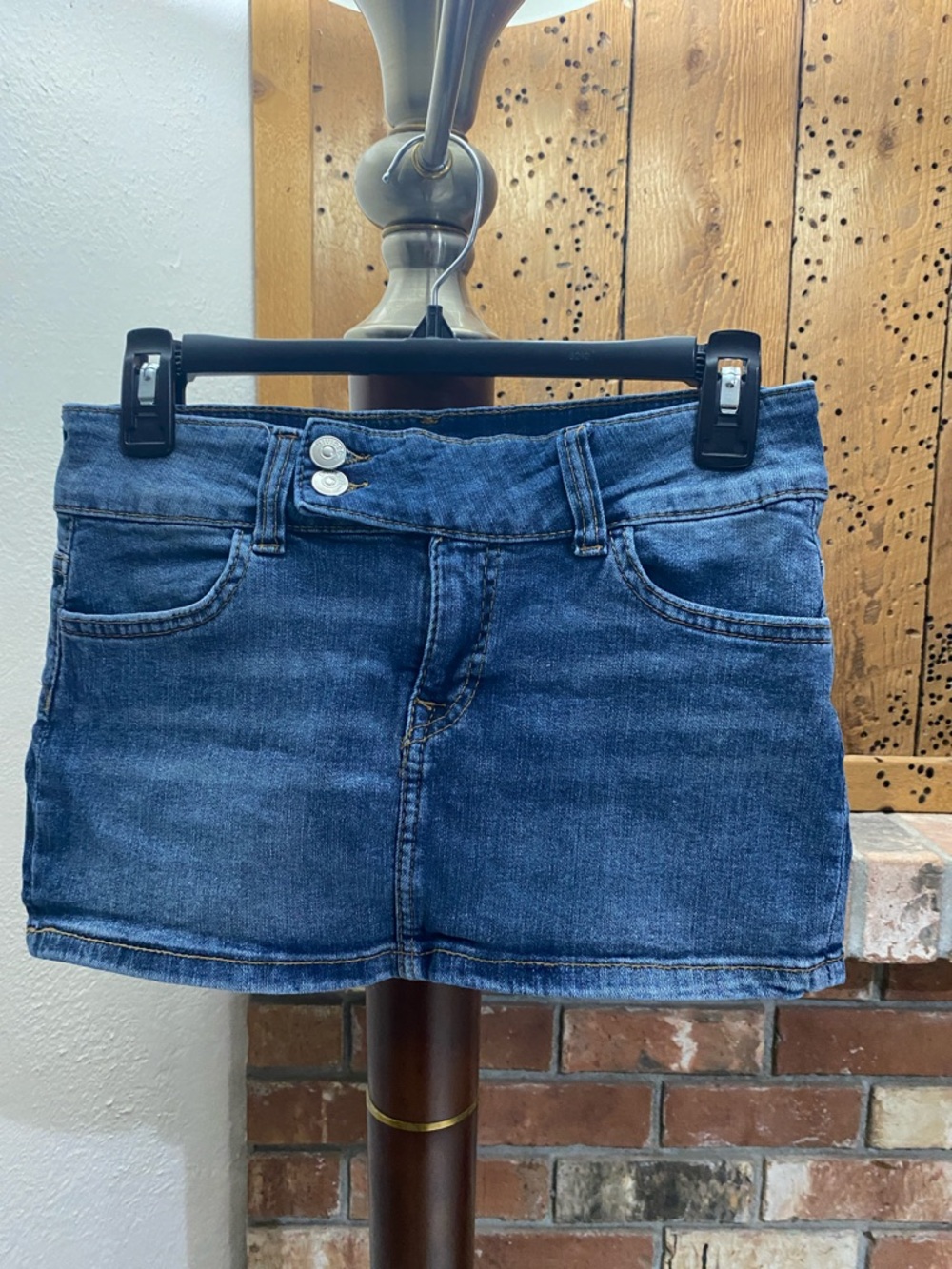 H&M Dark Blue Denim Mini Skirt with Contrast Stitching